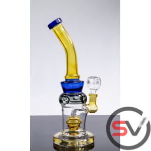CURVED NECK TINTED HANDLE GLASS WATER PIPE 10inch